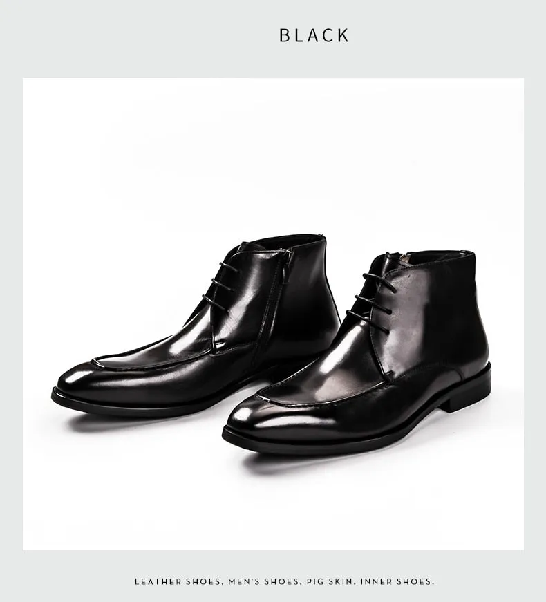 Men Genuine Cow Leather Chelsea boots Lace Up Dress Boots